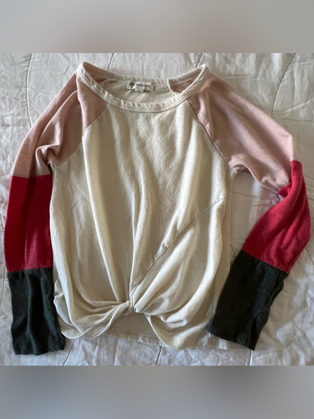 Tucker + Tate Cream Top with Multicolor Sleeves